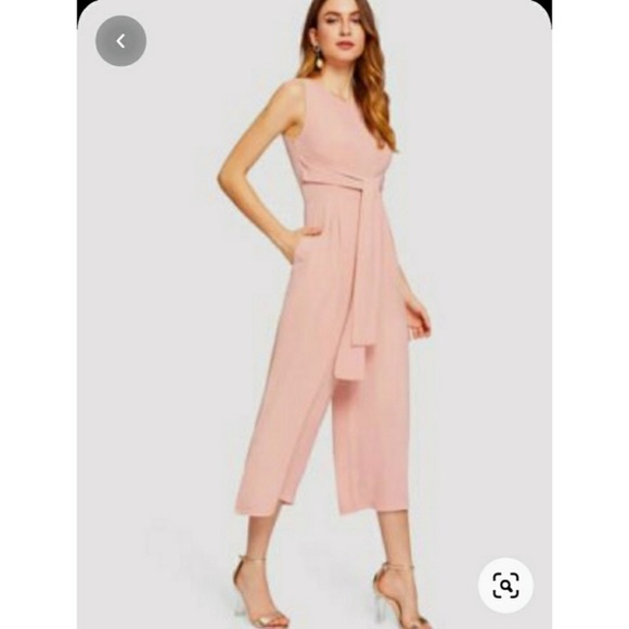 Tahari Blush Pink Self Tie Sleeveless Jumpsuit - Picture 2 of 16